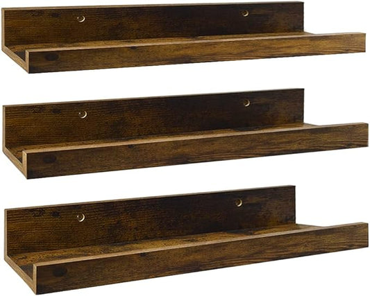 Giftgarden 16 Inch Floating Shelves for Wall Set of 3, Rustic Wall Mounted Picture Ledge Wooden Wall Shelf for Living Room Bedroom Kitchen Bathroom, 3 Different Sizes-HomvellaHome