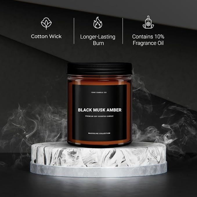 1OAK Black Musk Amber Candle - Soy Wax Scented Candle for Men - 7oz, Long Burning, Masculine - Premium Gift Option-HomvellaHome