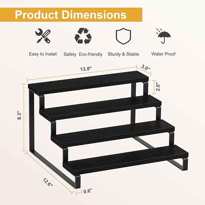 Giikin 4 Tier Spice Rack, Cabinet Organizer Shelf, Wooden Spice Rack for Countertop, Kitchen Counter Storage Shelves Cupcake Stand Holder Display Stand, Black-HomvellaHome