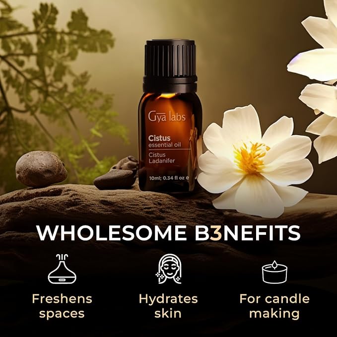 Gya Labs Cistus Essential Oil for Hair - 0.34 Fl Oz - 100% Pure Natural Cistus Oil for Diffuser, Skin, Aromatherapy & Candle Making Scent-HomvellaHome