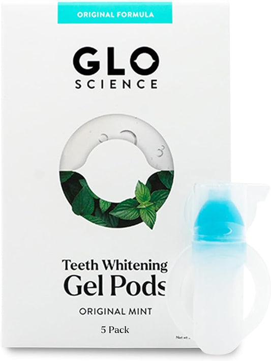 GLO Science Teeth Whitening Gel Pods – Safe, Effective Whitener with Silicon Brush, 6% Hydrogen Peroxide – Fastest Way to Whiter Teeth, Sensitivity Free – Mint Flavor (Pack of 5)-HomvellaHome