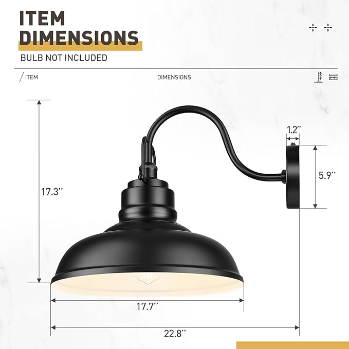 zeyu 2 Pack Dusk to Dawn Outdoor Wall Sconce, Gooseneck Barn Light Fixtures for Front Porch, Exterior Wall Mount Light in Matte Black Finish, 016-1BL-PC-2 BK-HomvellaHome