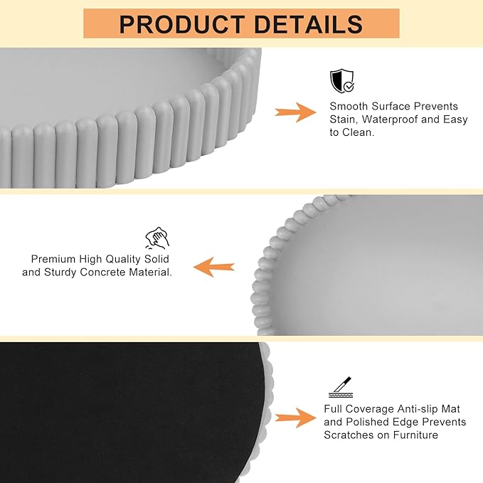 11.8in Decorative Tray for Coffee Table Decor- Modern Oval Concrete Tray for Home Decor- Minimalist Handcrafted Centerpieces Tray for Living Room, Kitchen Dining Table, Entryway (Gray)-HomvellaHome