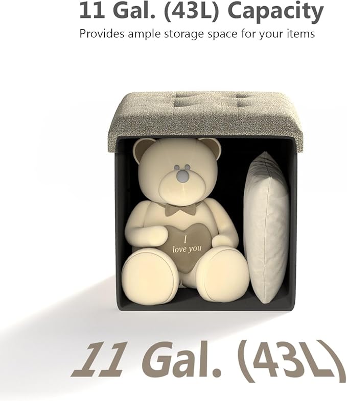 15 Inches Small Folding Storage Ottoman Cube, Storage Footrest, Foot Rest Stool, for Living Room, Bedroom, Dorm, Hallway, Entryway, Sandy Beige-HomvellaHome