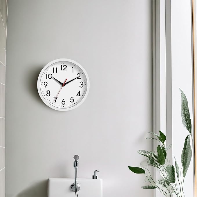 12 Inch Wall Clock Battery Operated Silent Non Ticking Analog Modern Decorative for Office Kitchen Outdoor Living Room Classroom Bedroom Bathroom School(White)-HomvellaHome