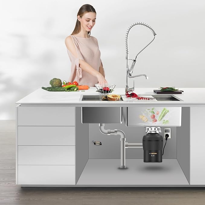 Garbage Disposal 1/2 HP Easy install Quiet with Stopper Power Cord, Kitchen sink Food Waste Disposer Continuous Feed, Stainless Steel Grind Half Horsepower AC Motor Unit (MAX-3)-HomvellaHome