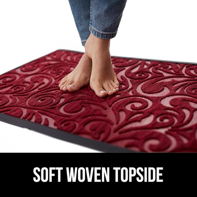 GORILLA GRIP 100% Waterproof All-Season WeatherMax Doormat 35x23, US Designed Natural Rubber, Stain and Fade Resistant, Low Profile Indoor Outdoor Door Mats, Easy Clean Patio Mat, Red Vintage Wine-HomvellaHome