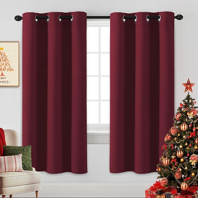 H.VERSAILTEX Christmas Curtains for Bedroom Thermal Insulated Room Darkening Living Room Curtains 72 Inch Long Grommet Privacy Protection Window Curtain Panels/Drapes for Nursery, 2 Panels, Burgundy-HomvellaHome