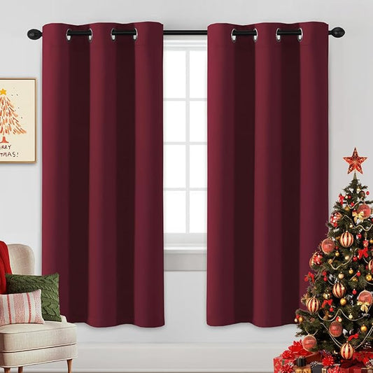 H.VERSAILTEX Christmas Curtains for Bedroom Thermal Insulated Room Darkening Living Room Curtains 72 Inch Long Grommet Privacy Protection Window Curtain Panels/Drapes for Nursery, 2 Panels, Burgundy-HomvellaHome