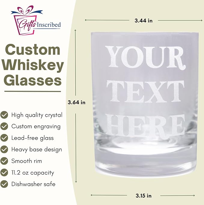 Gifts Inscribed Custom Text Whiskey Decanter & Glasses Set of 2 – Engraved Glass Cups Drinking Glasses Set of 2 – Personalized Whiskey Glasses Drinking Set – Customized Whisky Glassware Gift for Him-HomvellaHome