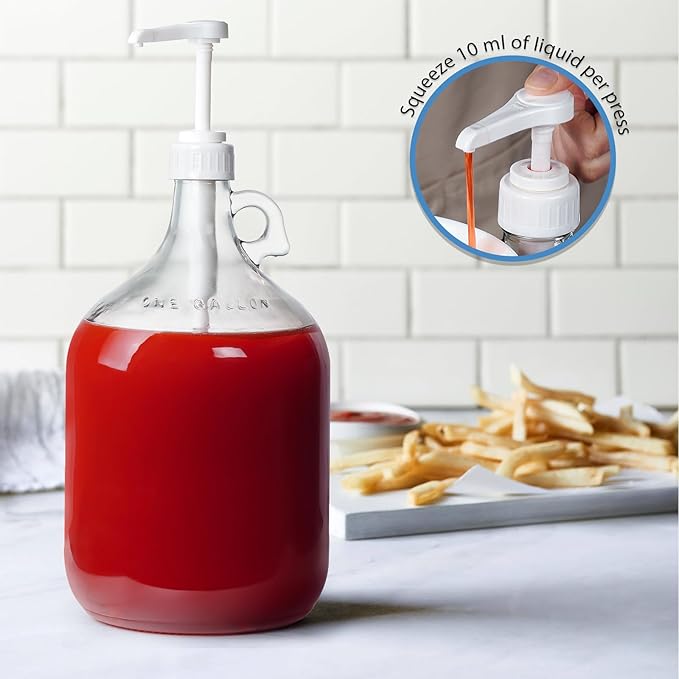 2 Pack Gallon Glass Pump Bottle Dispensers with 3 Pumps and 2 Airtight Lids, Laundry Soap Dispensers with 1 Funnel, Liquid Laundry Detergent Dispensers for Fabric Softener, Shampoo, Body Wash-HomvellaHome