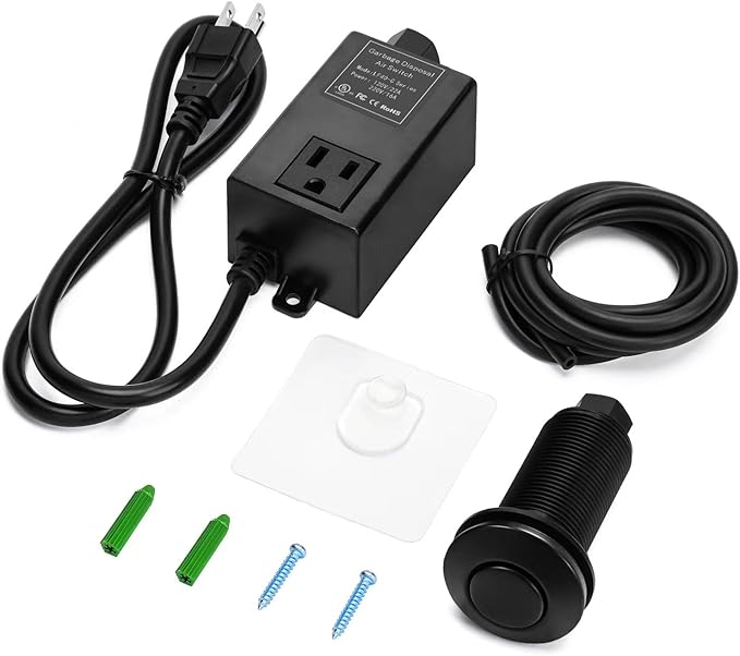 Garbage Disposal Air Switch Kit for SinkTop Waste Disposal with Stainless Steel Black Long Air Button by Briidea-HomvellaHome