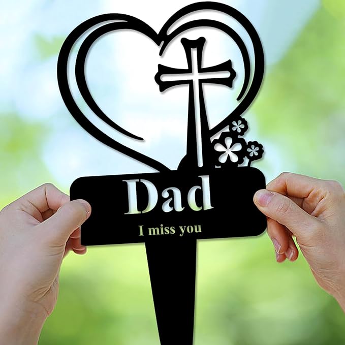 Grandpa Memorial Grave Stake, Cemetery Decorations for Grave Markers 12.5 x 7.2 inch Heart Metal Sympathy Stakes Graveside Plaque Decor Sign for Grandpa Graves, Yard, Garden - Black-Grandpa-HomvellaHome