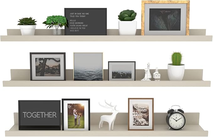 Giftgarden 36 Inch Floating Wall Shelves Creamy White Beige Wood-Grain, Large Picture Ledge Long Wooden Shelfs for Bedroom Living Room Kitchen Bathroom Nursery Office, Set of 3 Different Sizes-HomvellaHome