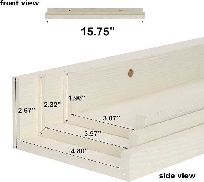 Giftgarden 16 Inch Floating Shelves Wall Mounted, Creamy White Beige Wood-Grain Wooden Ledge Shelf for Bathroom Bedroom Living Room Kitchen Nursery, Set of 3 Different Sizes-HomvellaHome