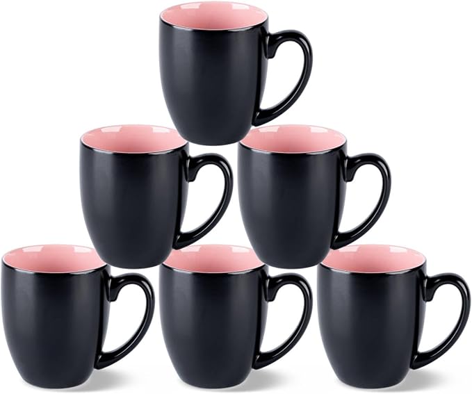 GBHOME 16oz Coffee Mugs Set of 6, Large Ceramic Coffee Mugs for Man, Woman, Dad, Mom, Modern Coffee Mugs Set with handle for Tea/Latte/Cappuccino/Milk/Cocoa. Dishwasher&Microwave Safe,Pink-HomvellaHome