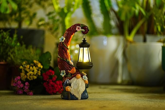 Gnome Garden Decor Statue Solar Gnomes Decorations for Yard with Lantern Light Outdoor Decorations for Patio Mom Gift-HomvellaHome