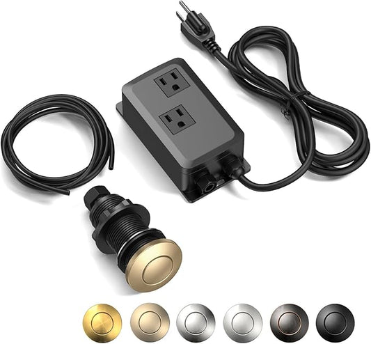 Garbage Disposal Air Switch Kit, UL Listed, Professional Sink Top On/Off Button, Champagne Bronze Finish, Compatible with Delta Faucet, Dual Outlet Universal Fit for All Garbage Disposals-HomvellaHome
