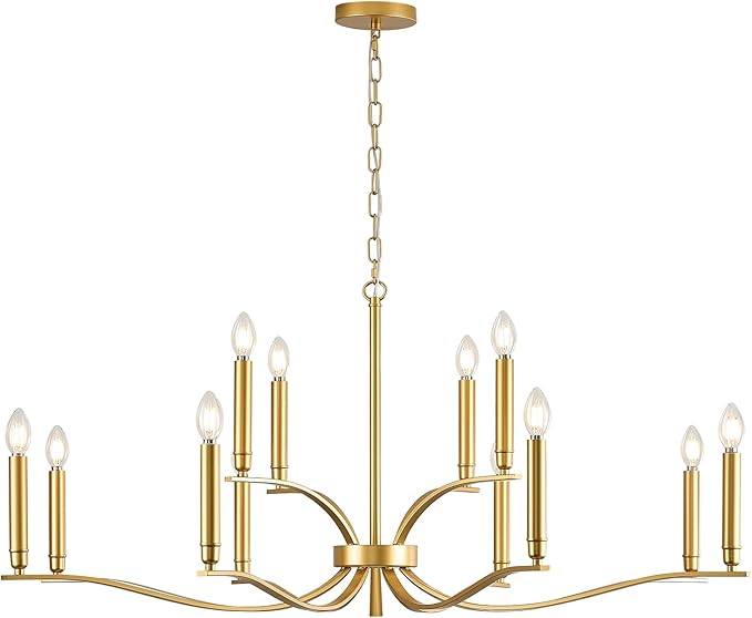 12 Light Gold Living Room Chandelier High Ceiling Foyer Candle Chandelier Large Modern Brass 44in Metal Chandeliers Hanging Light for Master Bedroom Dining Room Light Fixture Over Table-HomvellaHome