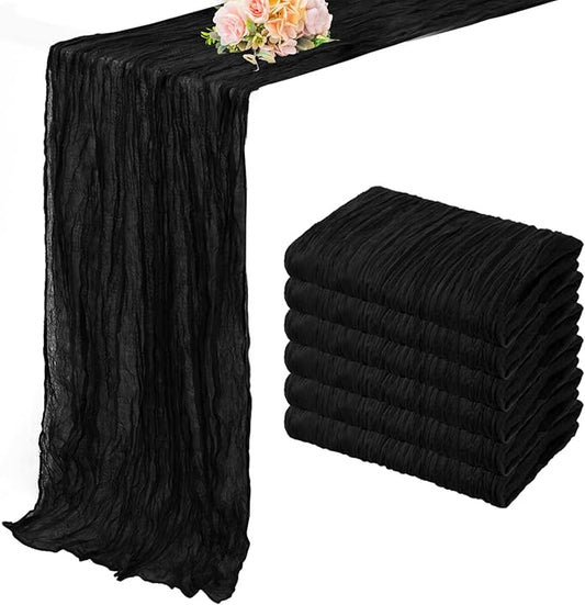 10FT 6 Pack Black Cheesecloth Table Runner 20 x 120 Inch Long Boho Fabric Rustic Cheese Cloth Table Runner for Wedding Bridal Shower Baby Shower Gauze Sheer Birthday Party Table Decorations-HomvellaHome