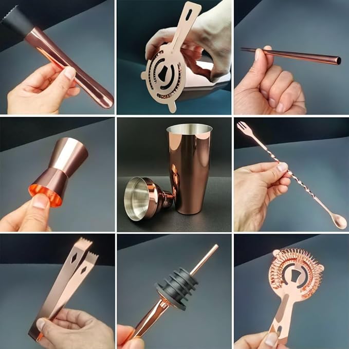 14-Piece Cocktail Shaker Set Bartender Kit with Black Stand, Bar Tool Set for Drink Mixing Bartending Kit Bar Sets Accessories: 750ml(25oz) Shaker, Jigger, Muddler, Cocktail Recipes (Rose Gold)-HomvellaHome