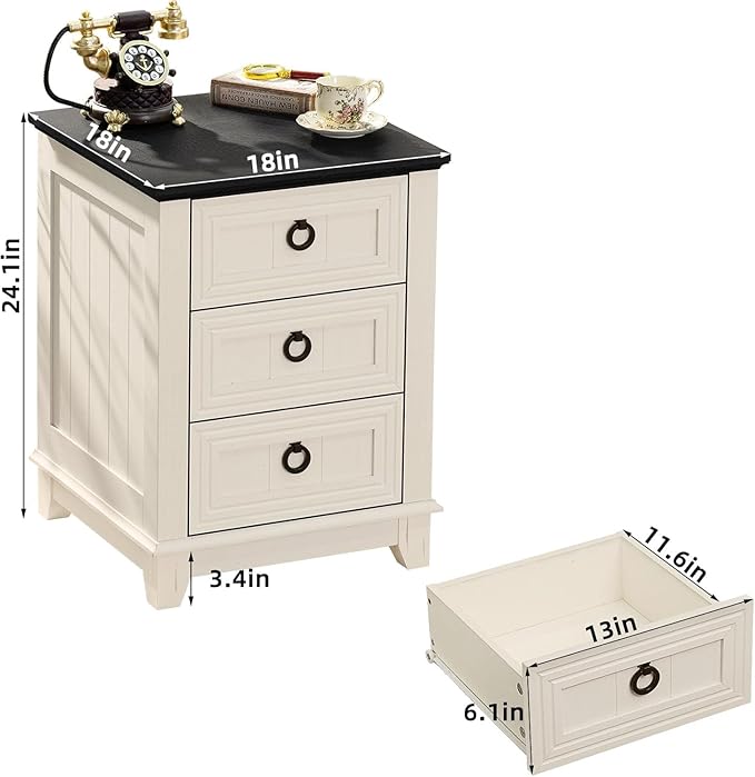 18" Farmhouse Night Stands Set of 2 with Charging Station, 2 & 3 Drawers End Table Dresser for Bedroom, White Wooden Nightstand, Bed Side Table with Open Shelf, Bedside Cabinet for Living Room-HomvellaHome