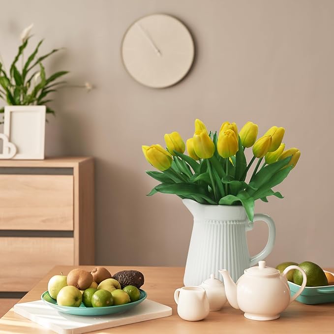 15pcs Artificial Tulips Flowers, Fake Tulips Real Touch, Faux Latex Bouquets, for Party Wedding Home Room Decoration (Yellow)-HomvellaHome