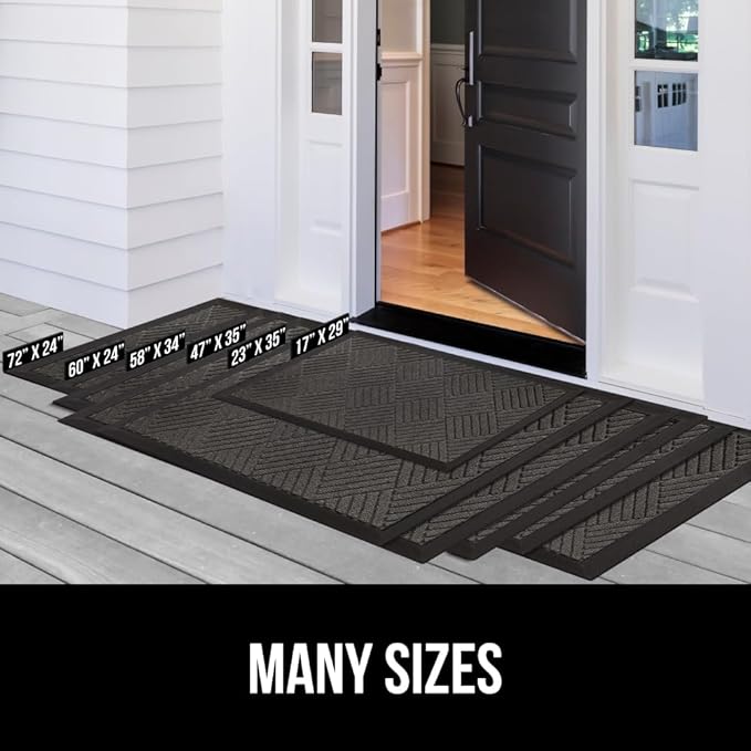 GORILLA GRIP 100% Waterproof All-Season WeatherMax Doormat, 34x58, US Designed Natural Rubber, Stain and Fade Resistant, Low Profile Indoor Outdoor Door Mats, Easy Clean Patio Mat, Gray Diamond-HomvellaHome