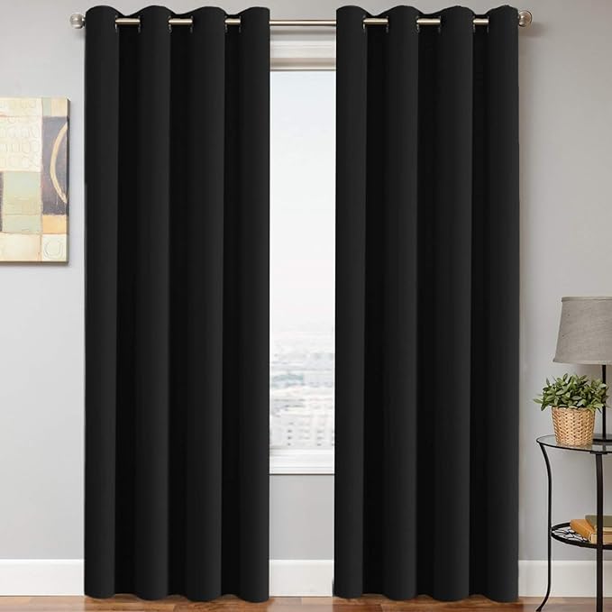H.VERSAILTEX Thermal Insulated Grommet Blackout Curtains for Bedroom (2 Panels, 52 x 96 -Inch,Solid Black)-HomvellaHome