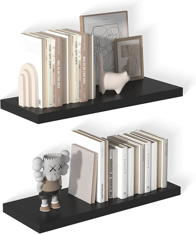12 Inch Deep Floating Shelves for Wall 2 Pack Floating Shelves Large Storage Space Wall Mount Shelf for Living Room Kitchen Bathroom 30" W x 12" D x 1.2" H Black-HomvellaHome
