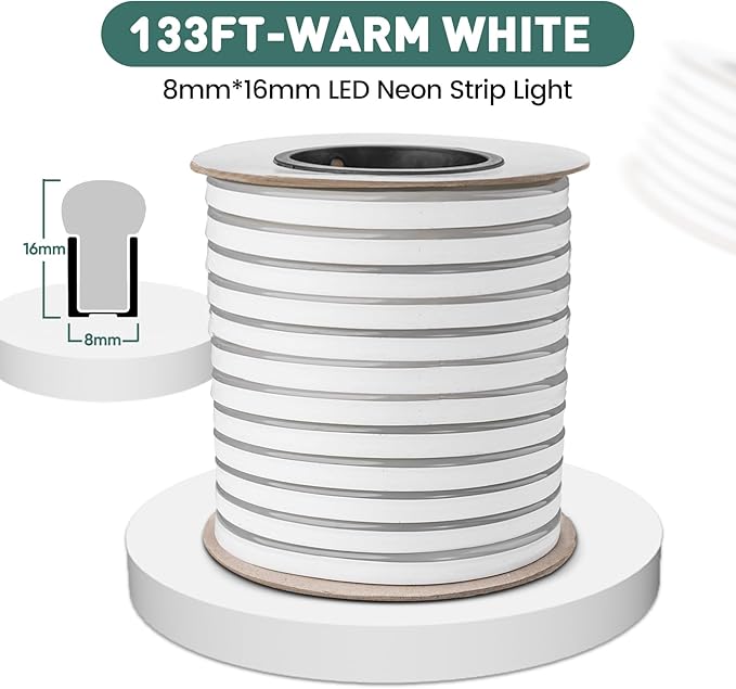 GZBtech Flexible LED Neon Rope Lights 132FT,AC 110-120V Waterproof Strip Light, 120 LEDs/M Cuttable Connectable Neon Lighting for Indoor Outdoor Home Decor/Commercial Building Use-Cold White 40M-HomvellaHome