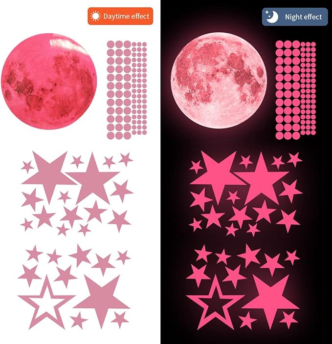 Glow in The Dark Stars and Moon Stickers for Ceiling, Luminous Wall Decals Decor for Bedroom Living Room, 407 dots + 27 Stars + 30cm Moon-HomvellaHome