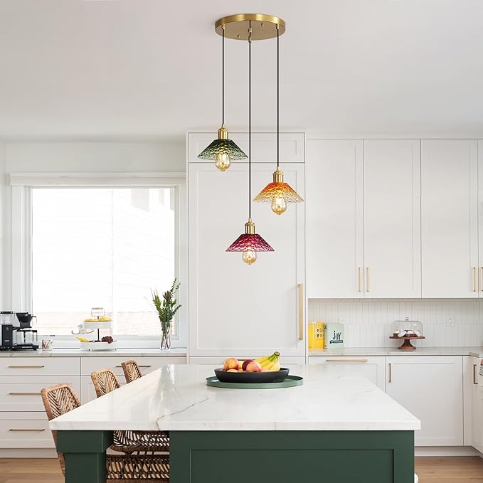 Glass Ceiling Chandelier,3-Light Colorful Hanging Pendant Light,Mid Century Modern Glass Pendant Light Fixture for Dining Room, Hallway, Living Room,Farmhouse,Kitchen Island-HomvellaHome