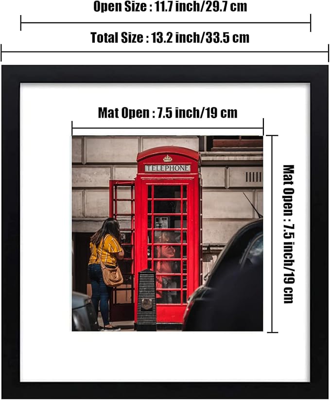 12x12 Picture Frame Set of 6, Display Pictures 8x8 with Mat or 12x12 Without Mat for Wall Mounting,Black-HomvellaHome