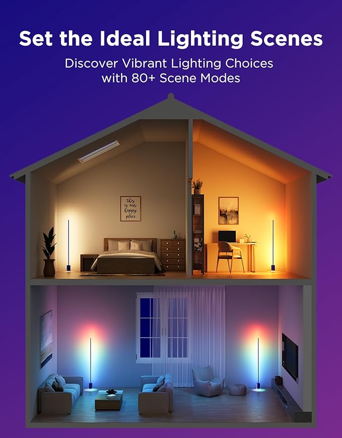 Govee Floor Lamp 2 with Matter, RGBIC, Warm Cool White LED, Alexa Compatible, 1725lm, Music Sync, Scene Modes, Smart Floor Lamp for Living Room, Bedroom, Blue(1 Pack)-HomvellaHome