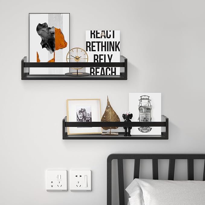 Gneric Floating Shelves for Wall, Black Nursery Book Shelves, 23.6 inch Kids Bookshelf, Wall Shelves for Living Room Bedroom Decor,Kitchen Spice Rack,Bathroom Storage Rack-HomvellaHome