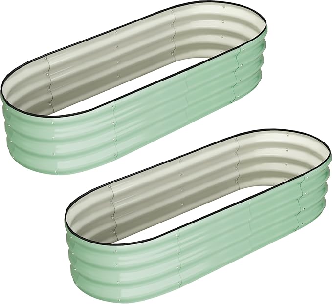 2 Pcs 4.5x2x2ft Oval Raised Garden Bed, Galvanized Raised Beds,Open-Ended Base Metal Raised Planter Beds,Garden Bed Outdoor,Planter Raised Boxes for Vegetables, Flowers,Tool-Free Asse,Green-HomvellaHome