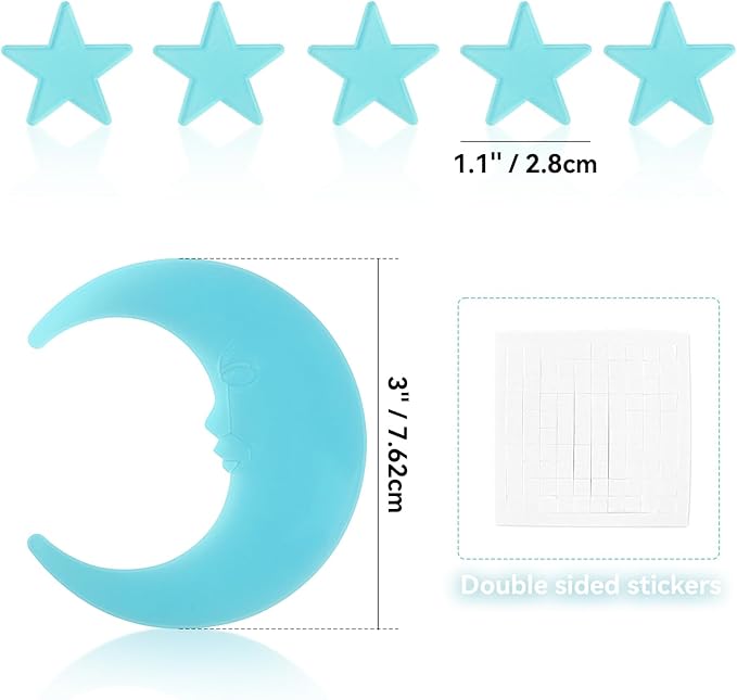 100 Stars and 1 Moon Glow in The Dark Luminous Fluorescent 3D Plastic Glow Stars Moon for Ceiling, Glowing Wall Stickers Create a Realistic Starry Sky, Room Decorations (Blue)-HomvellaHome