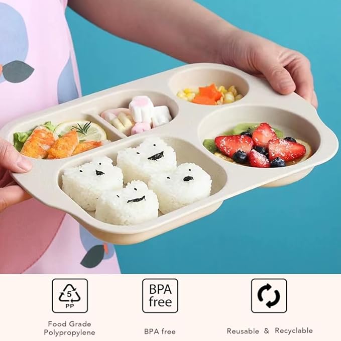 12 Inch Divided Plates4 PCS - Reusable Unbreakable Wheat Straw Plates, Dinnerware Lunch Tray Plates Tableware for Kitchen, Picky Eaters, Campers and Portion Control (Blush)-HomvellaHome