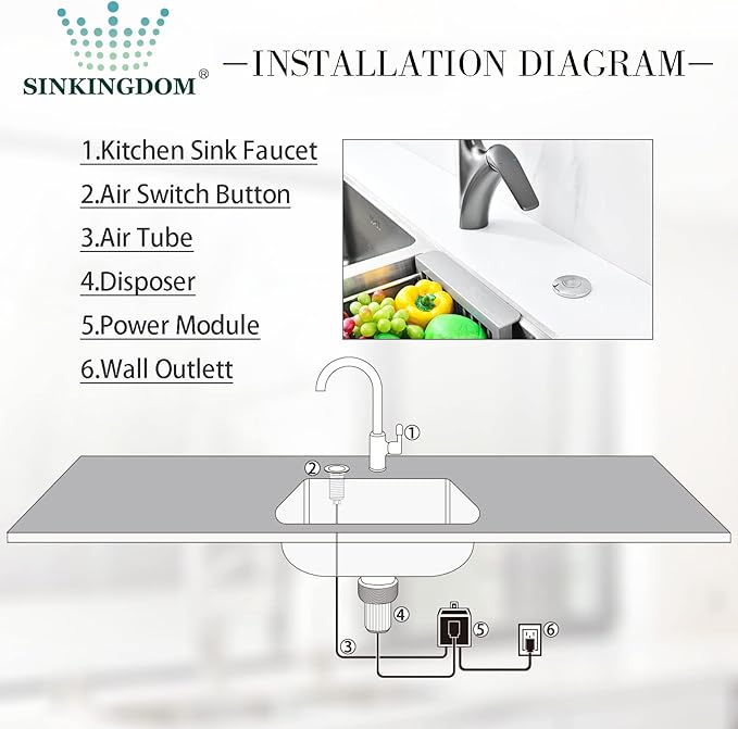 Garbage Disposal SinkTop Air Switch Kit with Long Button,Brass Made Cover,Chrome-HomvellaHome