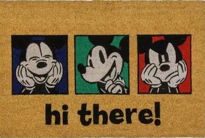Gertmenian Disney Mouse Doormat Rug Front Door Coir Mat Welcome Home Indoor Outdoor Entryway Carpet, 2-Pack 20x34, Retro Mickey Faces/Hi There-HomvellaHome