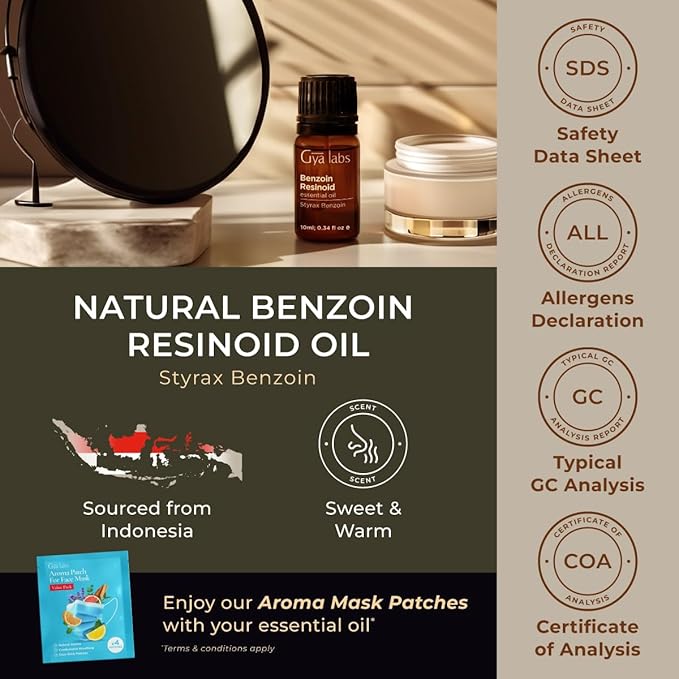 Gya Labs Benzoin Resinoid Essential Oil for Skin - 0.34 Fl Oz - 100% Pure Natural Benzoin Resinoid Oil for Hair, Diffuser, Candle Making Scent-HomvellaHome
