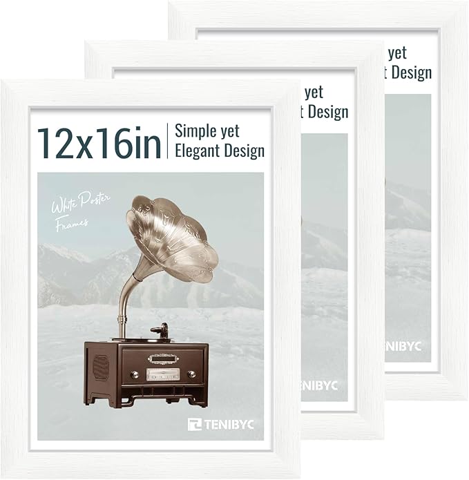 12x16 Picture Frame 3 pk - White Woodgrain, HD Tempered Glass, Wall Gallery Photo Frame-HomvellaHome