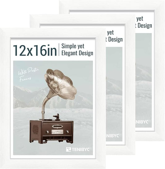 12x16 Picture Frame 3 pk - White Woodgrain, HD Tempered Glass, Wall Gallery Photo Frame-HomvellaHome