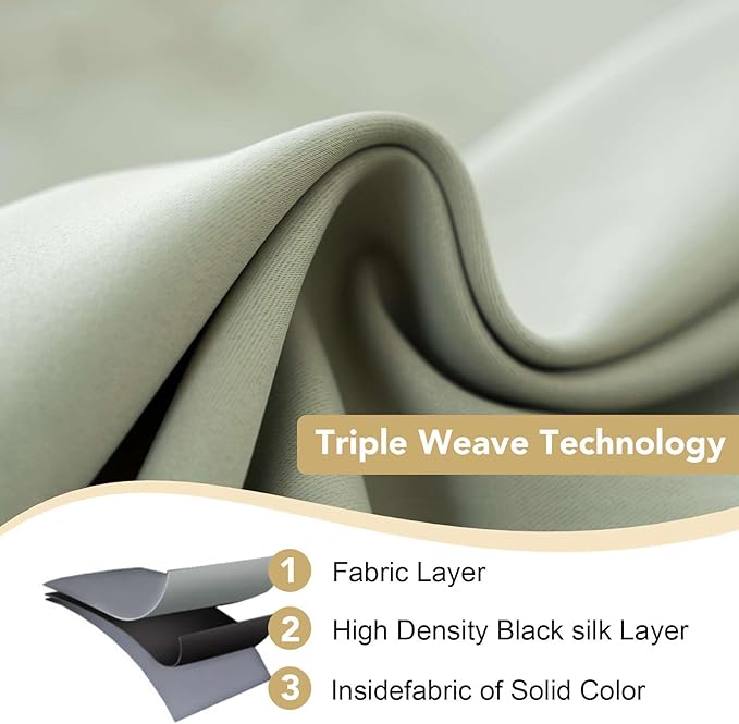 H.VERSAILTEX Bedroom Curtains Blackout Thermal Insulated Room Darkening Window Treatment Extra Long Curtains/Drapes,Triple Weave Energy Saving Grommet Panels (Set of 2,52 by 108 - Inch,Light Sage)-HomvellaHome