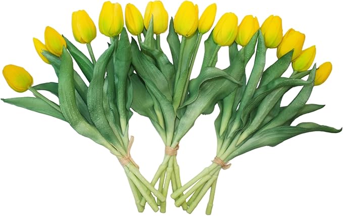 15pcs Artificial Tulips Flowers, Fake Tulips Real Touch, Faux Latex Bouquets, for Party Wedding Home Room Decoration (Yellow)-HomvellaHome