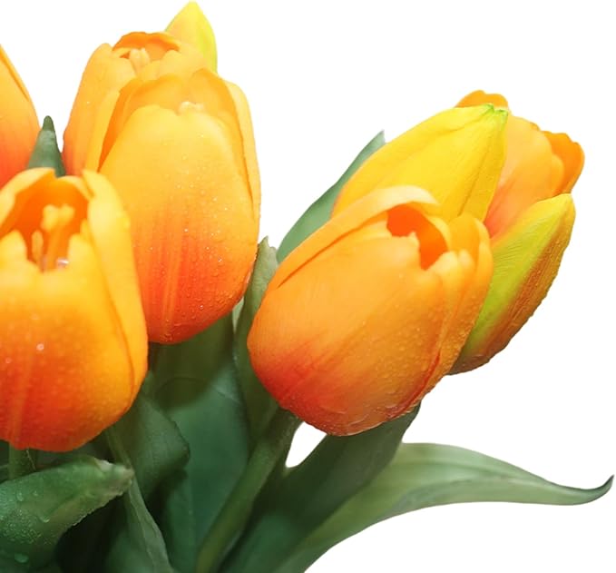15pcs Artificial Tulips Flowers, Fake Tulips Real Touch, Faux Latex Bouquets, for Party Wedding Home Room Decoration (Orange)-HomvellaHome