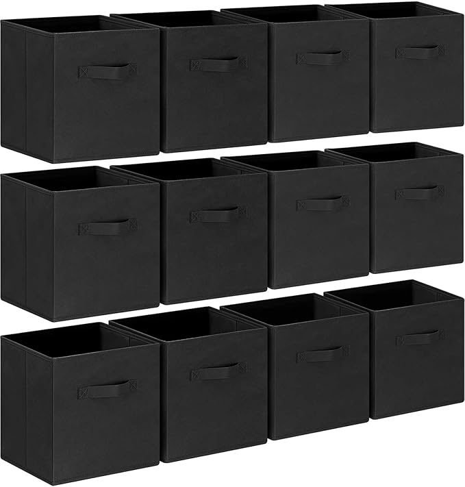 GhvyenntteS Storage Cubes 12 Pack, 11 Inch Cube Storage Bins with Dual Handles, Collapsible Heavy Duty Fabric Bins for Shelves Closet, Baskets for Organizing Clothes Bedding Toys Books (Black)-HomvellaHome