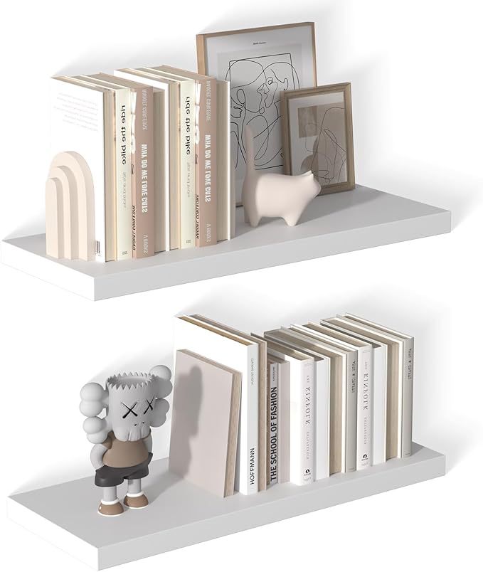 12 Inch Deep Floating Shelves for Wall 2 Pack White Floating Shelves Large Storage Space Wall Mount Shelf for Living Room Kitchen Bathroom 30" W x 12" D x 1.2" White-HomvellaHome