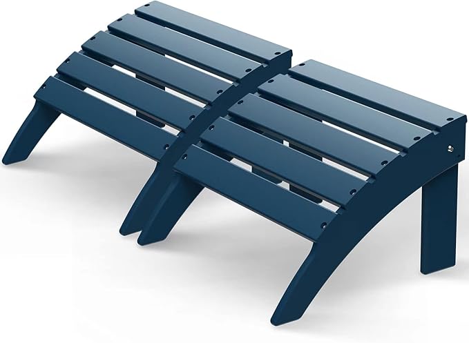 GreenVines Adirondack Ottoman Set of 2, HDPE All Weather Outdoor Folding Footrest, Plastic Adirondack Chair Footstool for Deck Backyard Patio Outside Poolside Porch Lawn, 19.7 inch Width, Blue-HomvellaHome